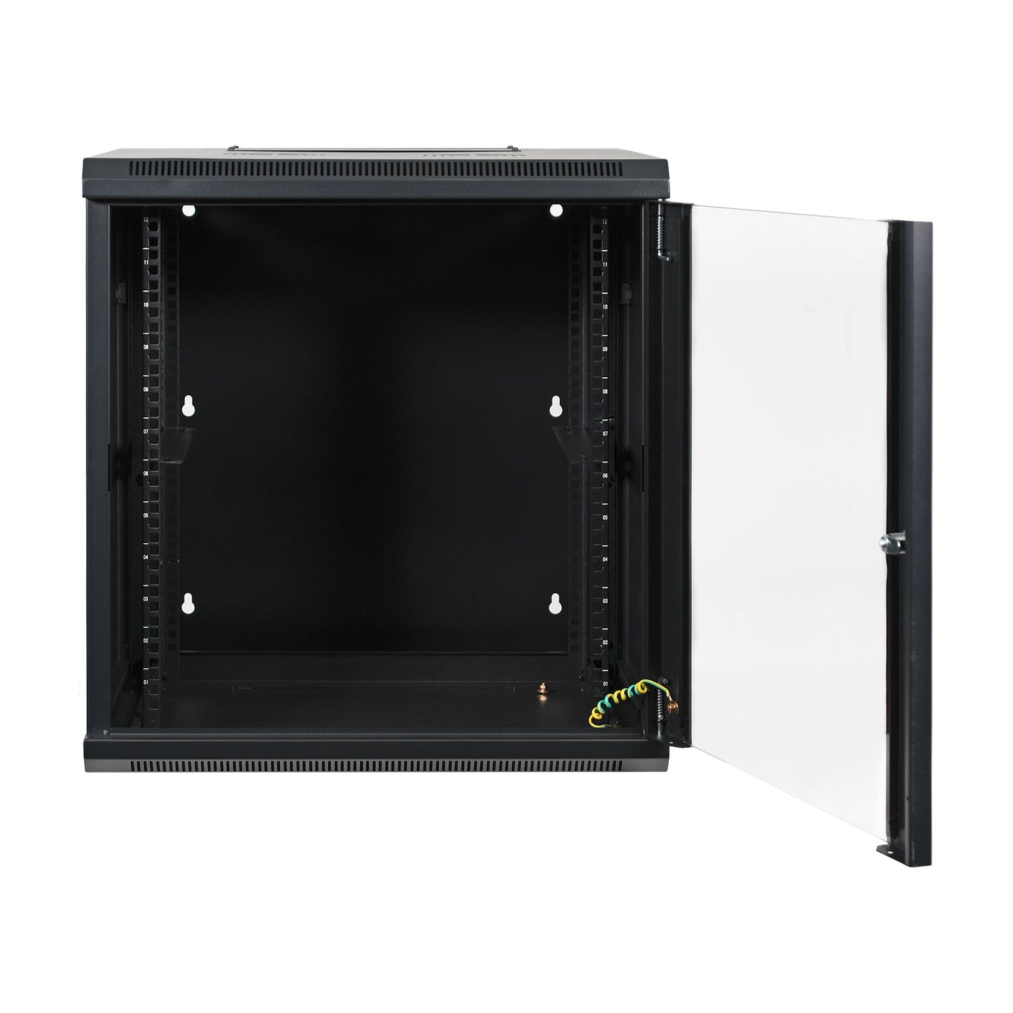 Aeons SB Series 12U Wall-Mount Network Cabinet, Hinged Swing-Out, Mid-Depth, Glass Door