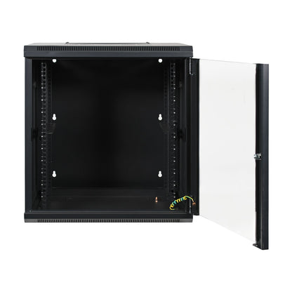 Aeons SB Series 12U Wall-Mount Network Cabinet, Hinged Swing-Out, Mid-Depth, Glass Door