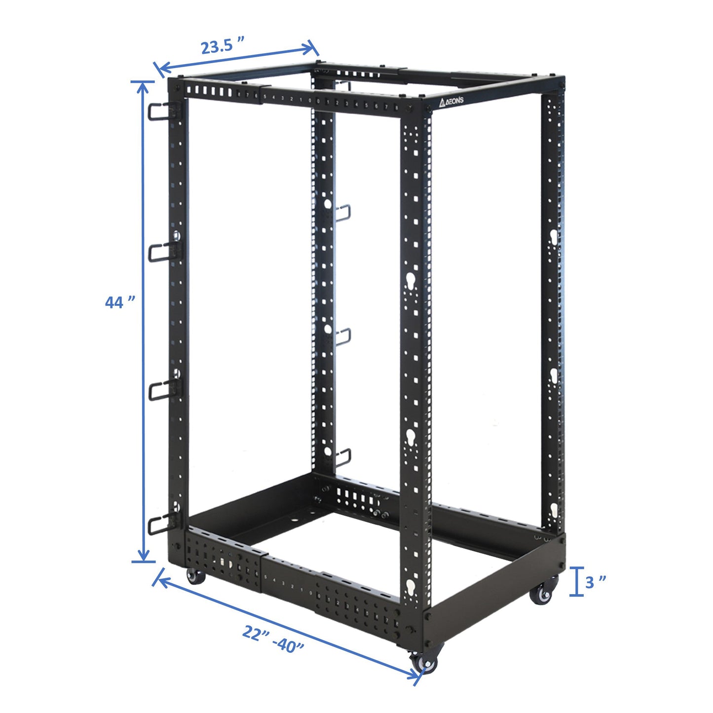 Aeons SR Series 22U 4-Post Open Frame Rack, Adjustable Depth