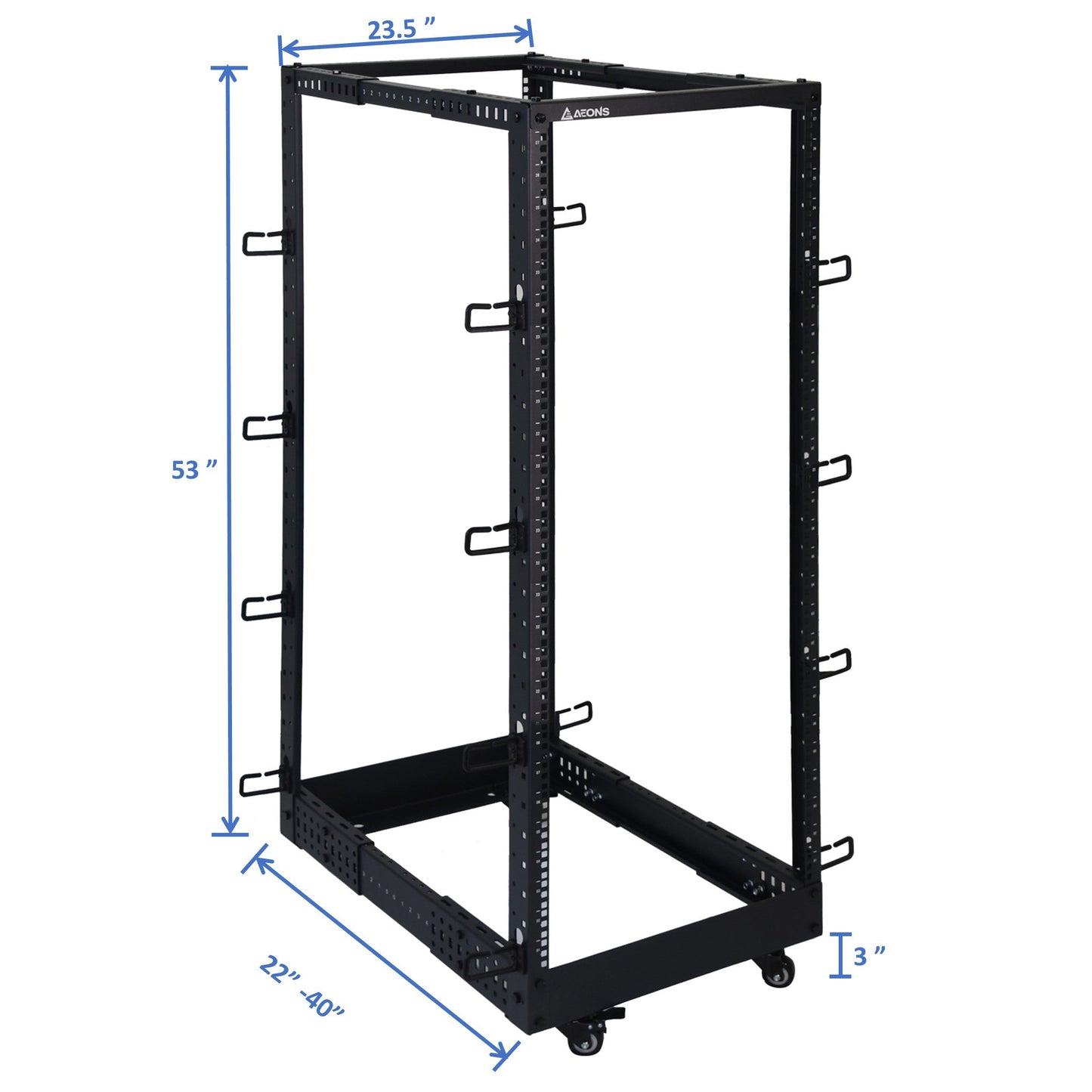 Aeons SR Series 27U 4-Post Open Frame Rack, Adjustable Depth