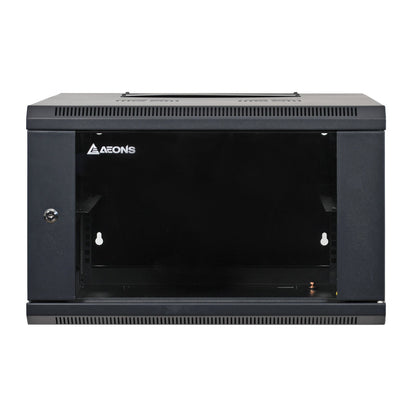Aeons SB Series 6U Wall-Mount Network Cabinet, Hinged Swing-Out, Mid-Depth, Glass Door
