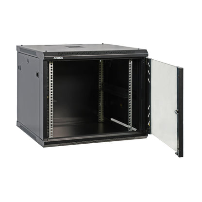 Aeons Pro Series 9U Wall-Mount Rack Cabinet, Mid-Depth, Glass Door
