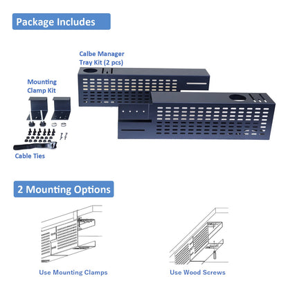 Aeons Workspace Under Desk Cable Management Tray Wire Cord Organizer,  C Clamp Mount and Modesty Panel, Adjustable up to 45-inch, Black