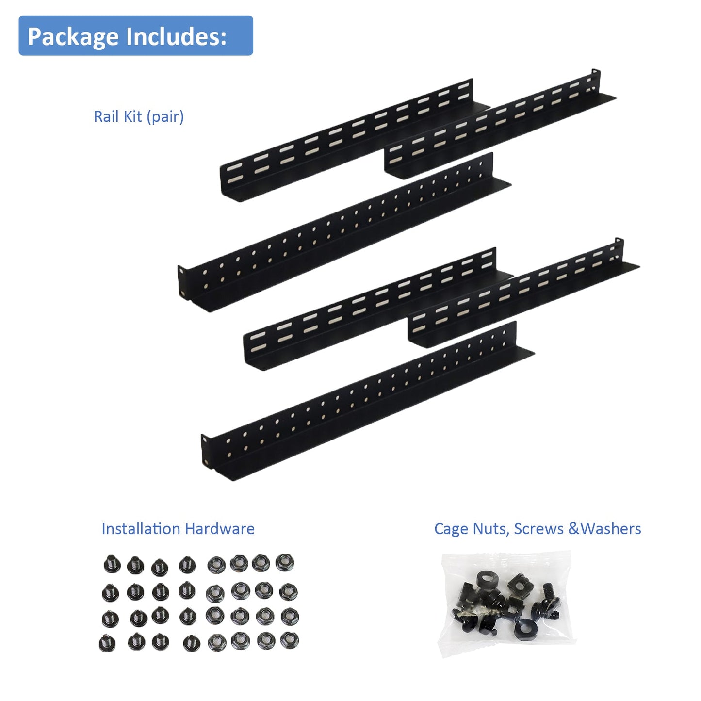 Aeons Universal 1U Adjustable Rack Mount Server Shelf Rails, up to 40-inch Depth
