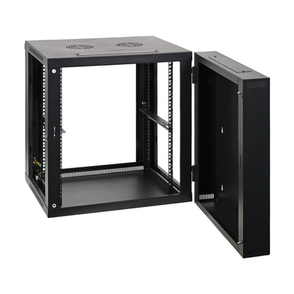 Aeons SB Series 12U Wall-Mount Network Cabinet, Hinged Swing-Out, Mid-Depth, Glass Door