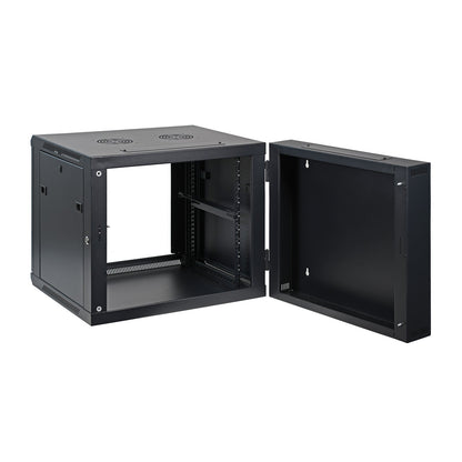 Aeons SB Series 9U Wall-Mount Network Cabinet, Hinged Swing-Out, Mid-Depth, Glass Door