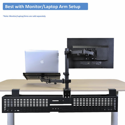 Aeons Workspace Under Desk Cable Management Tray Wire Cord Organizer,  C Clamp Mount and Modesty Panel, Adjustable up to 45-inch, Black