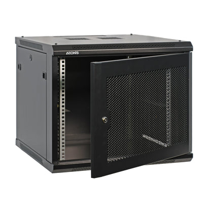 Aeons Pro Series 9U Wall-Mount Rack Cabinet, Mid-Depth, Vented Door