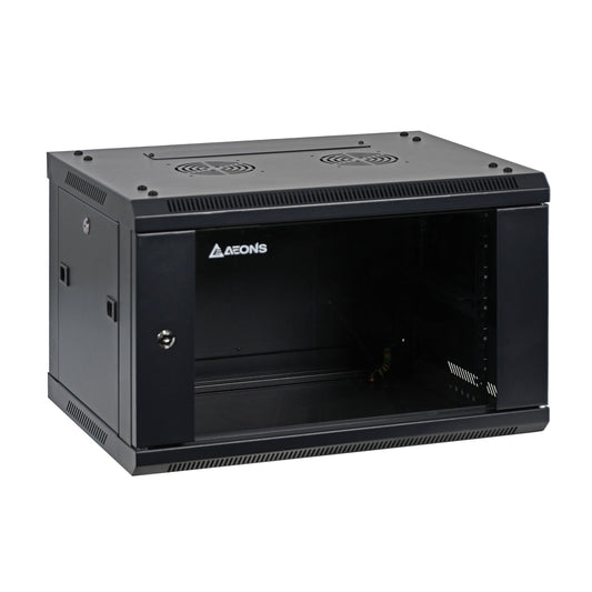 Aeons SP Series 6U Wall-Mount Rack Cabinet, Switch-Depth, Glass Door