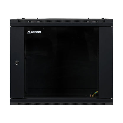 Aeons SP Series 9U Wall-Mount Rack Cabinet, Switch-Depth, Glass Door