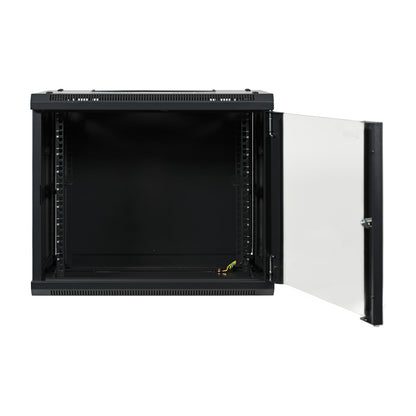 Aeons SP Series 9U Wall-Mount Rack Cabinet, Switch-Depth, Glass Door