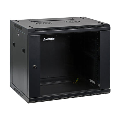 Aeons SP Series 9U Wall-Mount Rack Cabinet, Switch-Depth, Glass Door