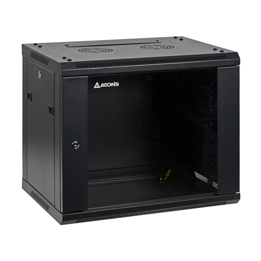 Aeons SP Series 9U Wall-Mount Rack Cabinet, Switch-Depth, Glass Door