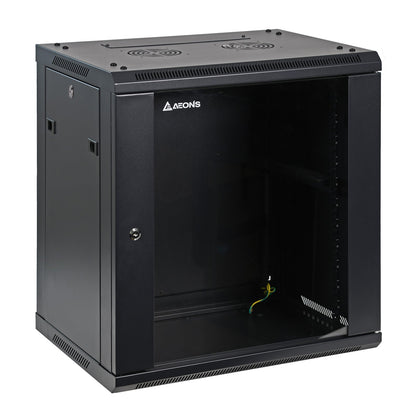 Aeons SP Series 12U Wall-Mount Rack Cabinet, Switch-Depth, Glass Door