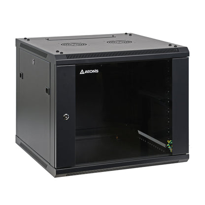 Aeons SP Series 9U Wall-Mount Rack Cabinet, Mid-Depth, Glass Door