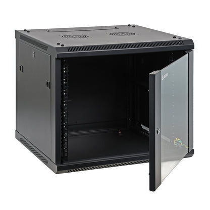 Aeons SP Series 9U Wall-Mount Rack Cabinet, Mid-Depth, Glass Door