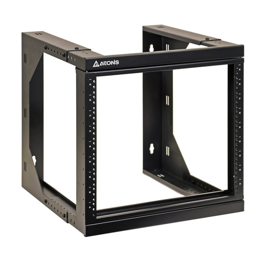 Aeons SBC Series 9U Wall-Mount Open-Frame Rack, Adjustable-Depth, Swing Out Hinged Gate