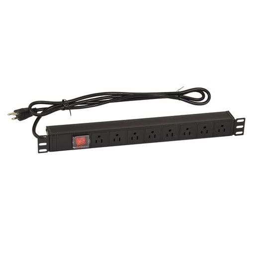 Aeons 1U Rack Mount PDU Power Strip, 8 Right Angle Outlets, 15A, Metal Slim Design
