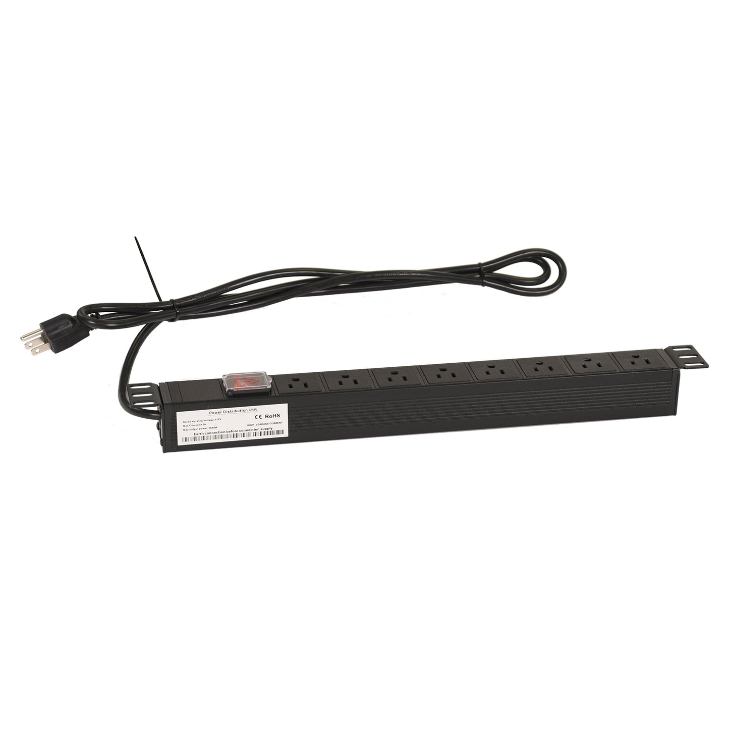 Aeons 1U Rack Mount PDU Power Strip, 8 Right Angle Outlets, 15A, Metal Slim Design