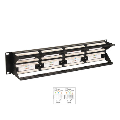Aeons 48-Port CAT6 UTP Patch Panel, 2U 19-inch Rack Mount Keystone RJ45 Cat 5/5e/6 Gigabit/Fast Ethernet, Cable Management Bar, Black