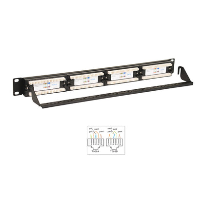 Aeons 24-Port CAT6 UTP Patch Panel, 1U 19-inch Rack Mount Keystone RJ45 Cat 5/5e/6 Gigabit/Fast Ethernet, Cable Management Bar, Black