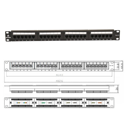 Aeons 24-Port CAT6 UTP Patch Panel, 1U 19-inch Rack Mount Keystone RJ45 Cat 5/5e/6 Gigabit/Fast Ethernet, Cable Management Bar, Black