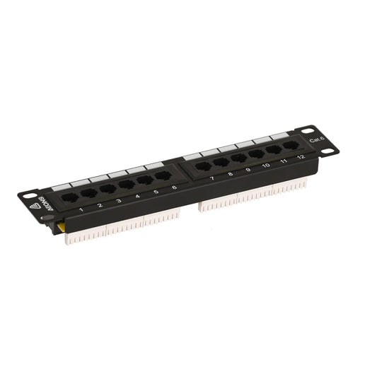 Aeons 12-Port CAT6 UTP Patch Panel, 1U 10-inch Rack Mount Keystone Jacks RJ45 Compatible with Cat 5/5e/6 Gigabit/Fast Ethernet, Black