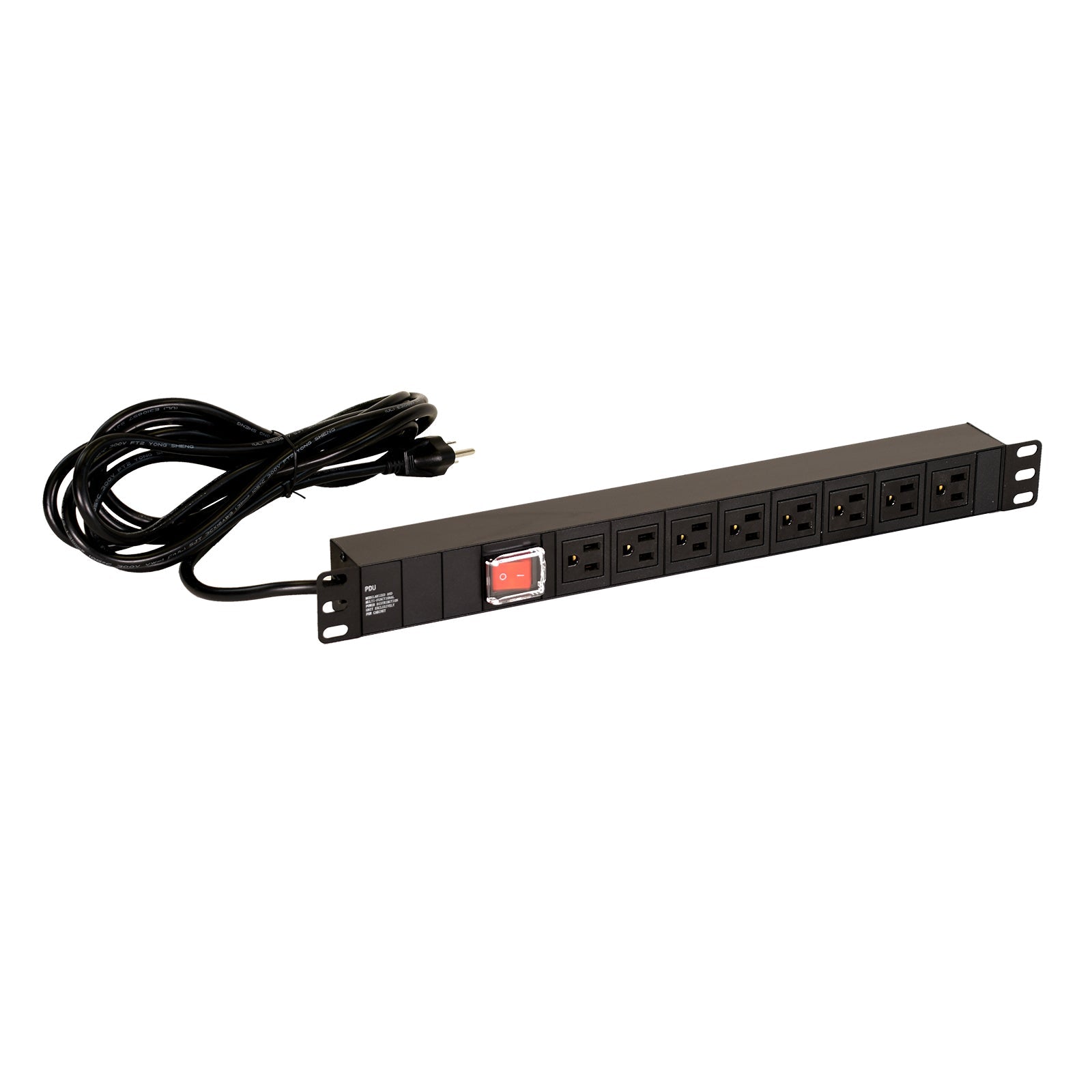 Aeons 1U Rack Mount PDU Power Strip, 8 Outlets, 15A, 12 ft. Cord, Metal Slim Design