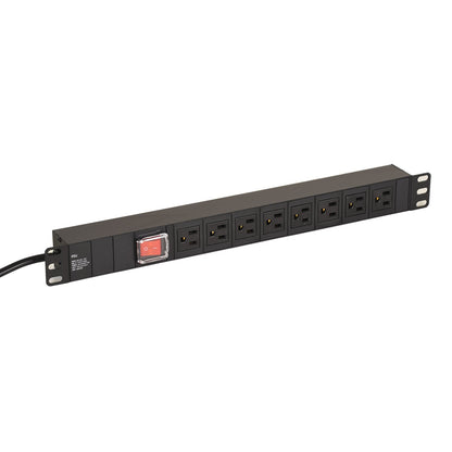 Aeons 1U Rack Mount PDU Power Strip, 8 Outlets, 15A, 12 ft. Cord, Metal Slim Design