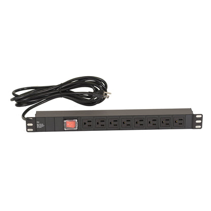 Aeons 1U Rack Mount PDU Power Strip, 8 Outlets, 15A, 12 ft. Cord, Metal Slim Design