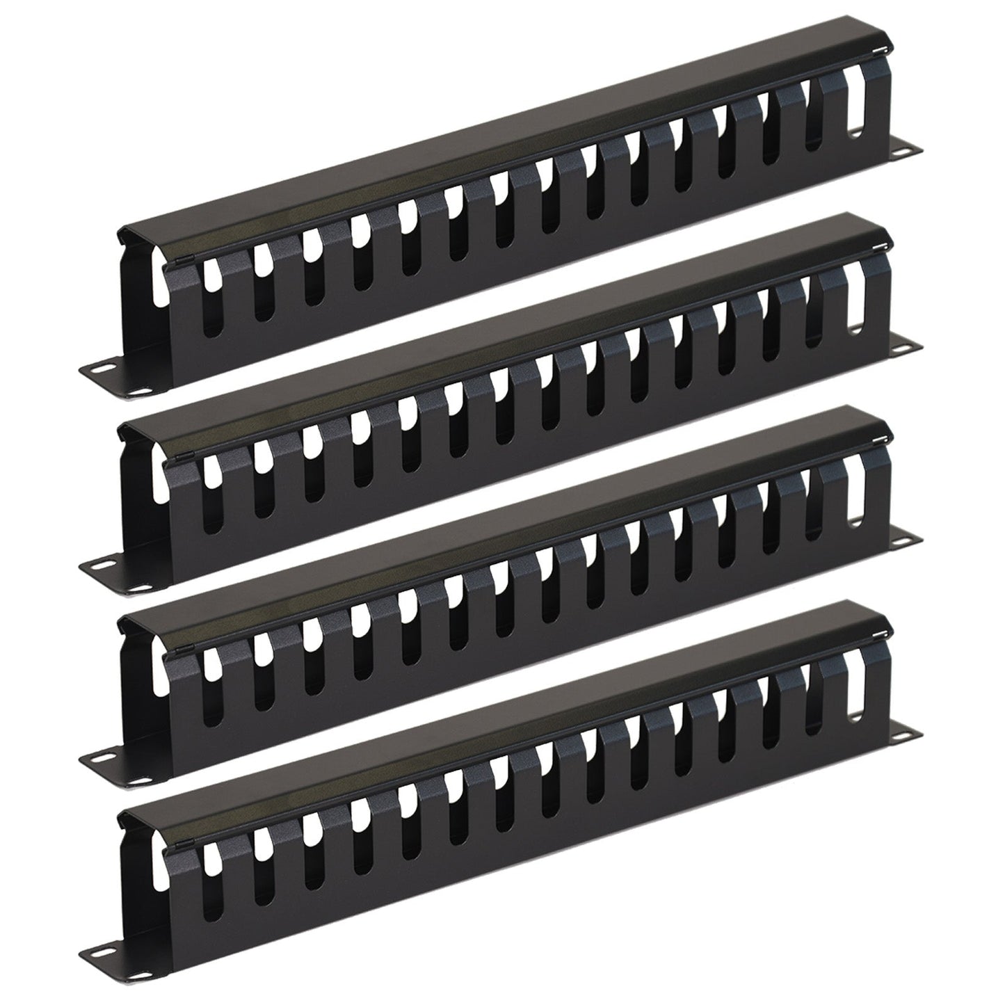 Aeons 1U Rack Mount Cable Management Horizontal Raceway with Cover, Metal Slim Design, 4 Pack
