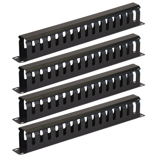 Aeons 1U Rack Mount Cable Management Horizontal Raceway with Cover, Metal Slim Design, 4 Pack