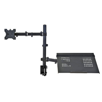 Aeons Monitor and Laptop Tray Desk Mount, 2-in-1 Adjustable Dual Arm fits 27 inch Screen with VESA, Clamp and Cable Management, Black