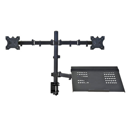 Aeons Dual Monitor and Laptop Tray Desk Mount, 3-in-1 Adjustable Triple Arm fits 27 inch Screen with VESA, Clamp and Cable Management, Black