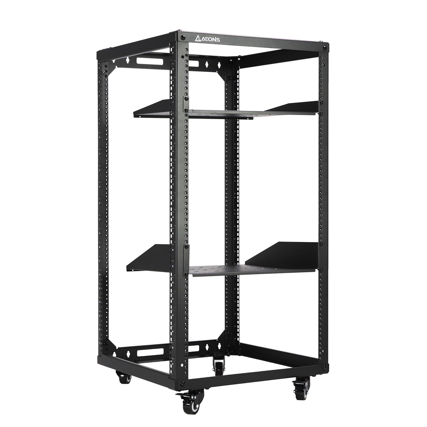 Aeons SRC Series 20U 4-Post Wall-Mount Open Frame Rack, Side Mount, Floor-Standing, Rack Shelves
