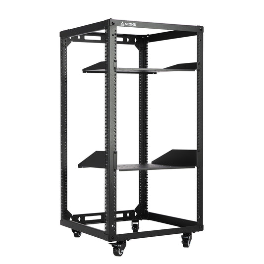 Aeons SRC Series 20U 4-Post Wall-Mount Open Frame Rack, Side Mount, Floor-Standing, Rack Shelves
