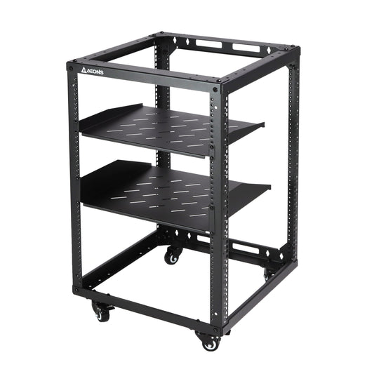 Aeons SRC Series 15U 4-Post Wall-Mount Open Frame Rack, Side Mount, Floor-Standing, Rack Shelves