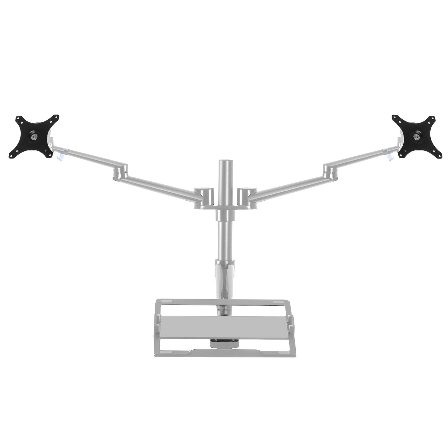 Aeons Dual Monitor and Laptop Tray Desk Mount, 3-in-1 Adjustable Triple Arm fits 27 inch Screen with VESA, Clamp and Cable Management, Silver