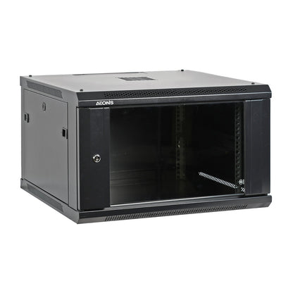 6U Wall Rack Cabinet Mid Depth Glass Door