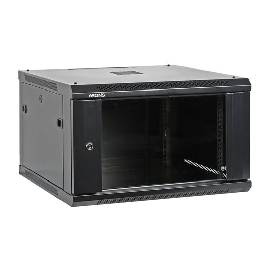 6U Wall Rack Cabinet Mid Depth Glass Door