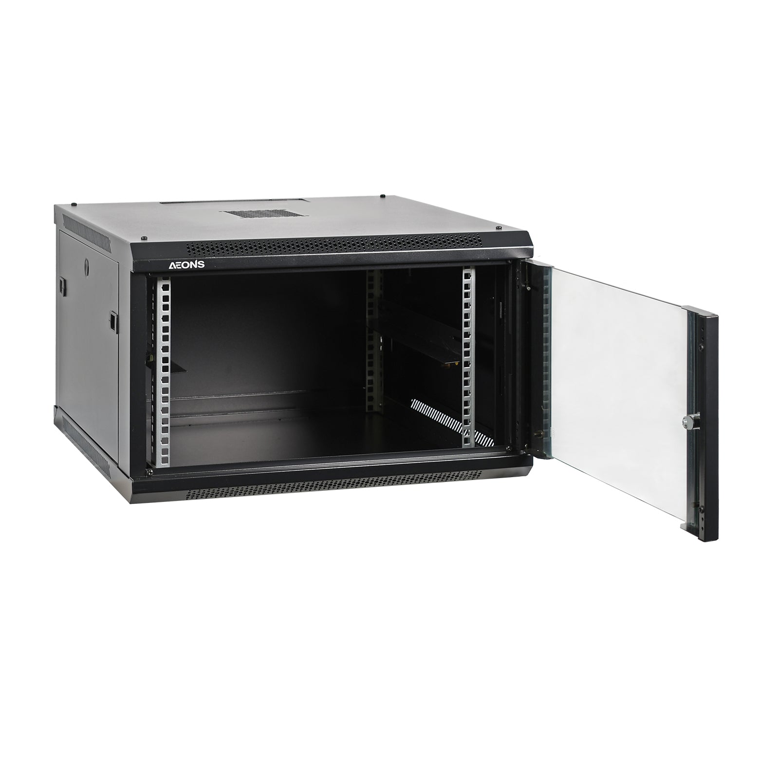 6U Wall Rack Cabinet Mid Depth Glass Door