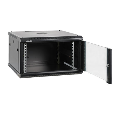 6U Wall Rack Cabinet Mid Depth Glass Door