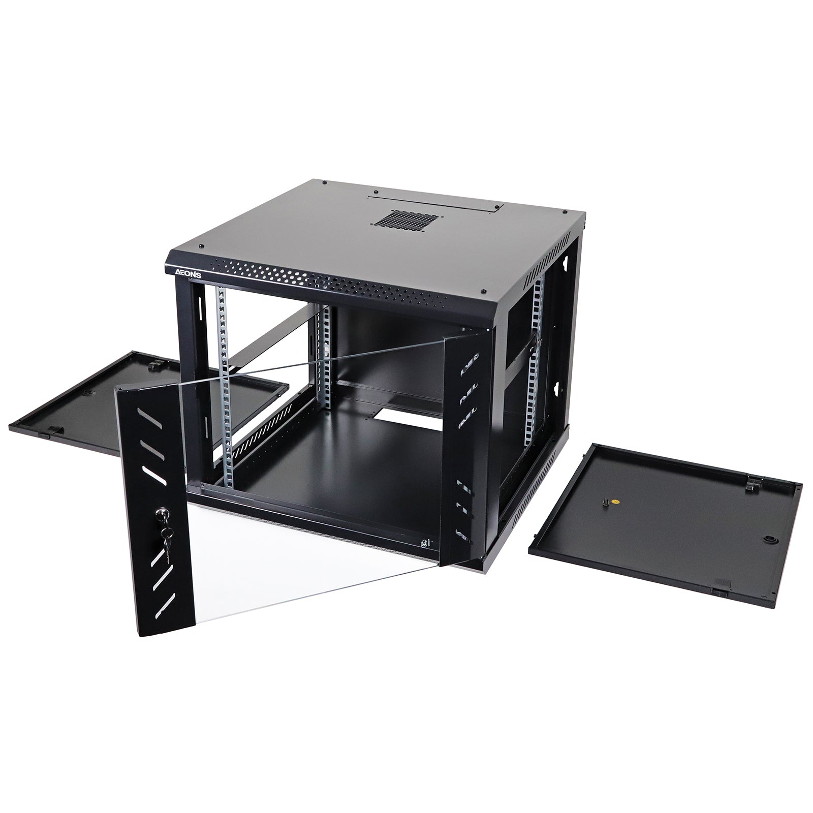 6U Wall Rack Cabinet Mid Depth Glass Door