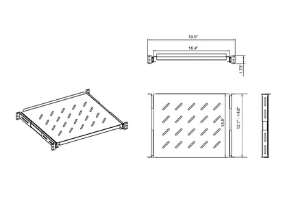 Aeons Universal 1U Rack Mount Vented 4-Post Sliding Shelf, Adjustable Mounting, 14-inch Depth