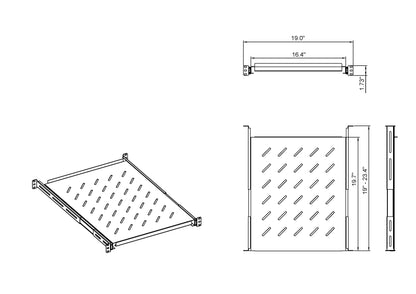 Aeons Universal 1U Rack Mount Vented 4-Post Sliding Shelf, Adjustable Mounting, 20-inch Depth