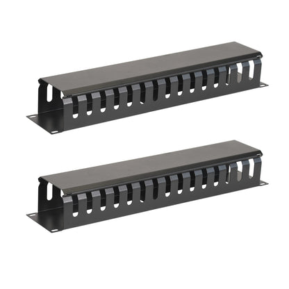 Aeons 2U Rack Mount Cable Management Horizontal Raceway with Cover, Metal Slim Design, 2 Pack