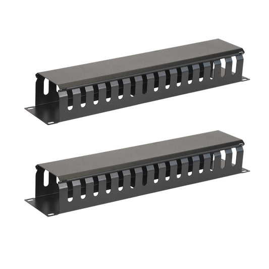 Aeons 2U Rack Mount Cable Management Horizontal Raceway with Cover, Metal Slim Design, 2 Pack