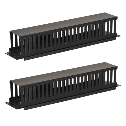 Aeons 2U Rack Mount Cable Management Horizontal Raceway with Cover, Plastic Slim Design, 2 Pack