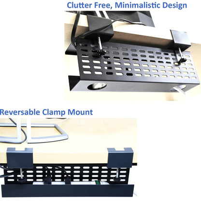 Aeons Workspace Under Desk Cable Management Tray Wire Cord Organizer,  C Clamp Mount and Modesty Panel, 16-inch, Black
