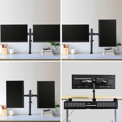 Aeons Dual Monitor Desk Mount, Adjustable Dual Arm fits 27 inch Screen with VESA, Clamp and Cable Management, Black